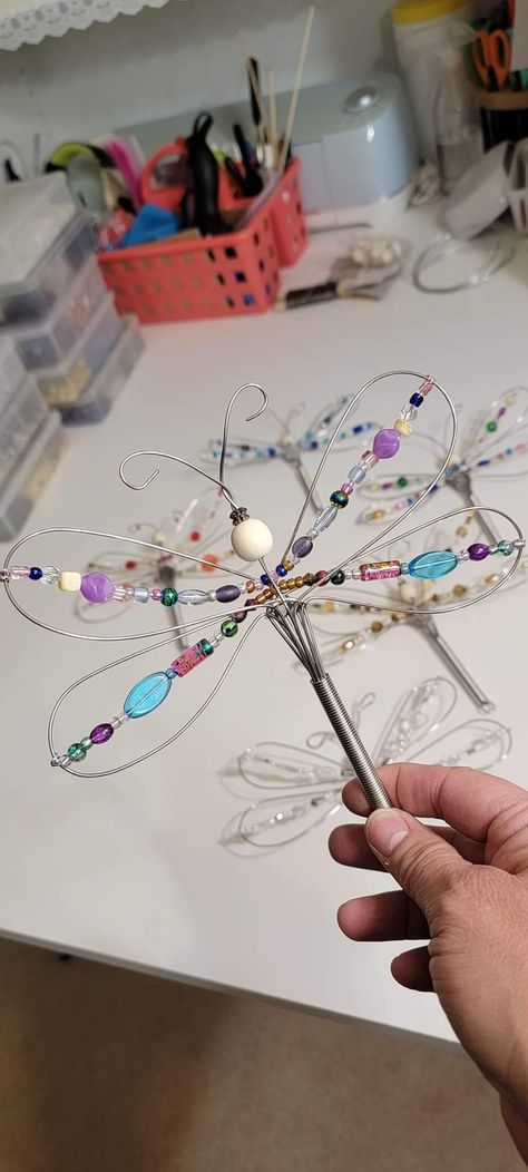 Credit to: Michelle Radman Dragonfly Diy, Wire Butterfly, Nature Camp, Girls Night Crafts, Dragon Fly Craft, Kitchen Whisk, Find Your Peace, Tree Projects, Wire Art Sculpture