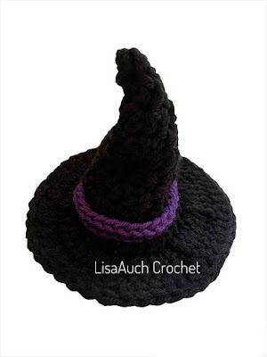 Crochet Small Witch Hat Pattern Free, Slouchy Witch Hat Crochet Pattern Free, Crochet Small Witch Hat, Crochet Mini Witch Hat Pattern Free, Witch Hat Crochet Pattern Free, Witch Hat Crochet Pattern, Hat Crochet Pattern Free, Witch Hat Crochet, Free Halloween Crochet