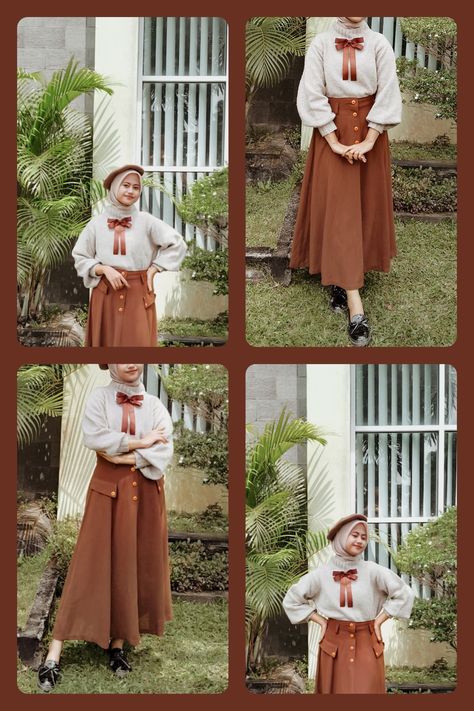 Outfit Hijab Retro, Outfit Yearbook Vintage, Ootd Yearbook, Outfit Vintage Hijab, Vintage Hijab, Retro Theme, Outfit Hijab, Ootd Hijab, Light Academia