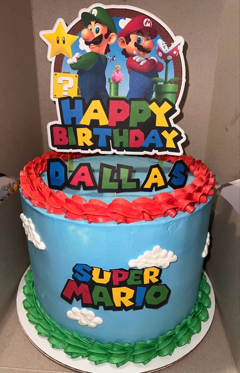 Mario And Luigi Birthday Cake, Super Mario Cake Easy, Simple Mario Cake, Mario Birthday Party Cake, Mario Themed Cake, Mario Bros Birthday Cake, Super Mario Bros Cake, Luigi Cake, Mario Birthday Cake