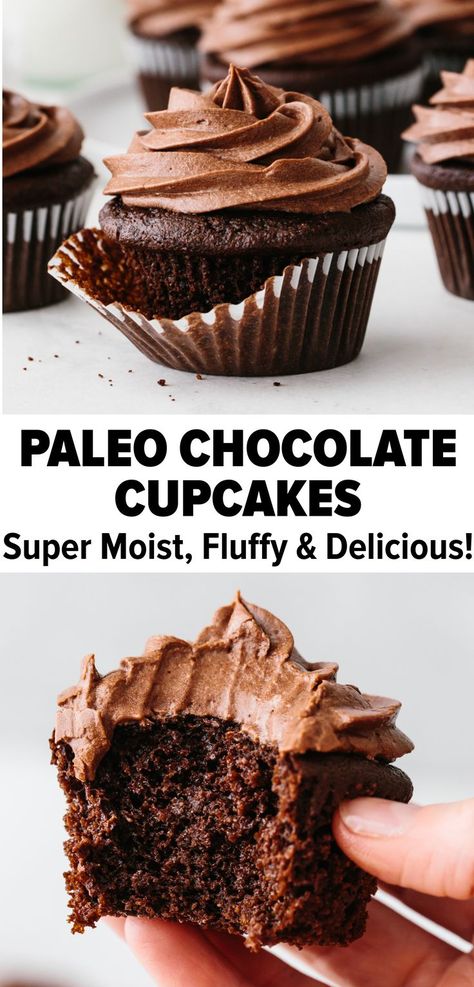 Paleo Chocolate Cupcakes, Sugar Free Cupcakes, Paleo Cupcakes, Dark Chocolate Frosting, Autoimmune Paleo, Paleo Recipes Easy, Low Carb Dessert, Tapioca Flour, Fluffy Texture