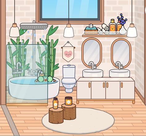 Toca Boca Bathroom, Toca World, Bathroom Upstairs, Girl Bathrooms, Roll Play, Free House Design, Villa House, Toca Life, Cute Room Ideas