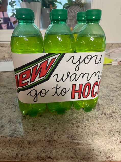 Mountain Dew Hoco Proposal, Mtn Dew Hoco Poster, Sadie Proposals Ideas, Sadie Hawkins Proposals, Mnt Dew, Sadies Proposal, Cute Hoco Proposals, Dance Proposals, Prom Ponytail Hairstyles