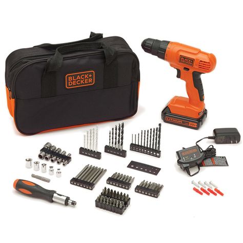 Black + Decker Drill Kit : $59.99 + Free S/H (reg. $99.97)  http://www.mybargainbuddy.com/black-decker-drill-kit-59-99-free-sh Black And Decker, Power Tool Batteries, Drill Set, Drill Driver, Combo Kit, Home Tools, Cordless Drill, Black & Decker, Power Drill