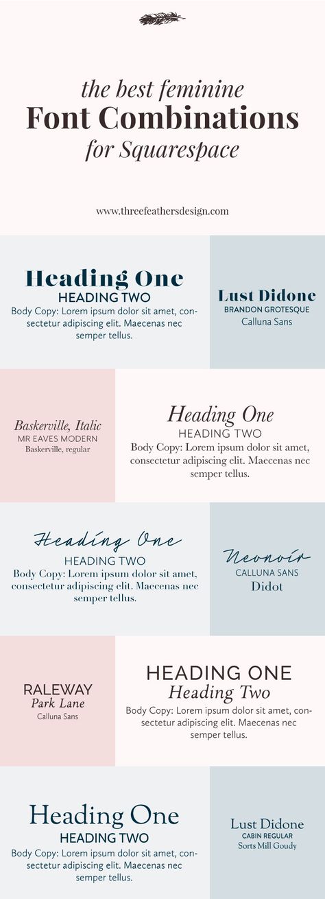 The Best Feminine Squarespace Font Combinations Typography Combinations, Showit Font Pairings, Sophisticated Font Pairings, Professional Font Pairing, Typography Pairing Font Combinations, Font Combinations Squarespace, Best Squarespace Font Pairings, Best Squarespace Fonts, Feminine Fonts