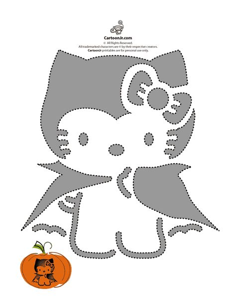 Hello Kitty Pumpkin Stencils. This would look so cute on a gourd. Try it! Kitty Pumpkin, Printable Pumpkin Stencils, Pumpkin Carving Stencils Free, Halloween Pumpkin Stencils, Hello Kitty Pumpkin, Moldes Halloween, Cute Pumpkin Carving, Pumpkin Patterns, Disney Pumpkin Carving