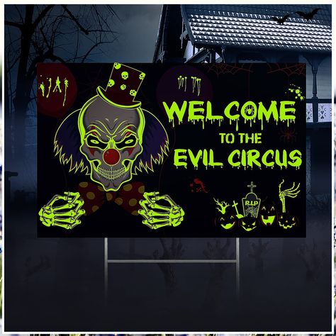 Halloween Outdoor Decorations Halloween Reflective Clown Yard Sign with Stakes Welcome to the Evil Circus Yard Sign Halloween Scary Clown Welcome Sign for Halloween Scary Party, Lawn, Garden, Yard Evil Circus, Chic Halloween Decor, Halloween Yard Signs, Scary Party, Outdoor Decorations Halloween, Halloween Lawn, Halloween Circus, Halloween Tablecloth, Scary Clown