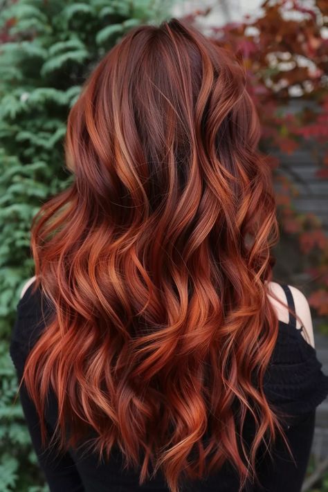 Discover 30 stunning fall hair colors, from rusty red to deep teal, perfect for adding warmth and style to your look this season. Copper Orange Highlights On Brown Hair, Lived In Copper Balayage, Fall Hair Colors Red Auburn, Red Hair Ombre Balayage, Red And Brown Balayage, Dark Red Orange Hair, True Autumn Hair, Copper And Brown Hair, Brown Hair Ideas For Fall