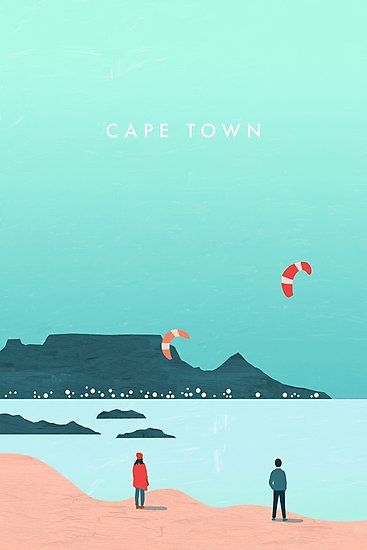 Illustration of Cape Town • Millions of unique designs by independent artists. Find your thing. Table Mountain Cape Town, Town Drawing, Cape Town Travel, Mountain Illustration, Beach Illustration, Greeting Card Set, Travel Wall Art, Cape Town South Africa, Kite Surfing