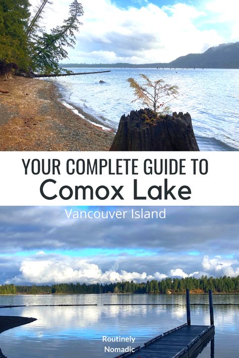 All you need to know for your visit to Comox Lake on Vancouver Island, BC. Covers the things to do like hiking, mountain biking, bouldering and fishing as well as information on Comox Lake camping and picnicking. Comox Bc, Lake Camping, Rv Trip, Visit Canada, Rv Travel, Vancouver Island, Canada Travel, Rock Climbing, Water Sports