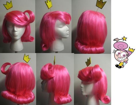 How to Wanda wig! I love this but I would get a longer wig to make the curl on top bigger and cut it shorter in the back. I do like the crown though Wanda Fairly Odd Parents, Fairly Odd Parents Costume, Cosmo Und Wanda, Cosmo Y Wanda, Cosmo And Wanda Costume, Cosplay Crown, Cute Couples Costumes, Halloween Parejas, Cosmo And Wanda