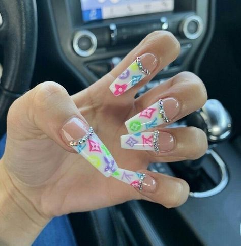 🥀💕 Pin: xbrattt 💕🥀 Louis Vuitton Nails, Long Acrylic Nail Designs, Drip Nails, Her Nails, Coffin Nails Long, Bling Acrylic Nails, Summer Acrylic Nails, Coffin Nails Designs, Girl Swag