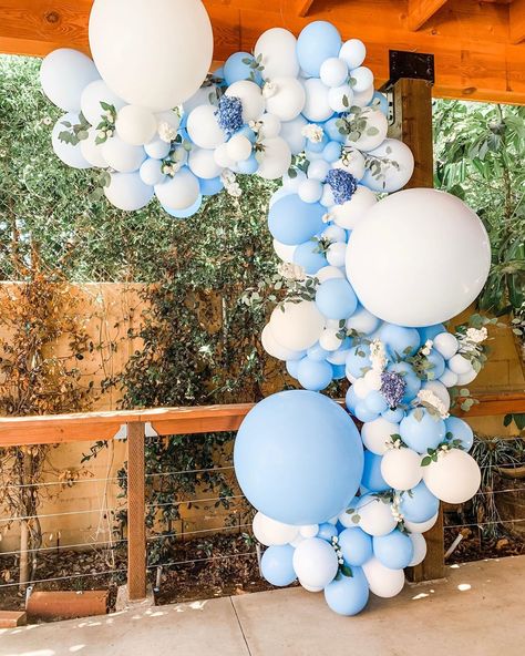 White Blue Balloon Decor, Baby Blue Balloon Garland, Pale Blue Balloon Garland, Light Blue And White Balloon Arch, Pale Blue Balloons, Floral Balloon Garland, Blue Graduation Party, Walker Hayes, Blue Vibes