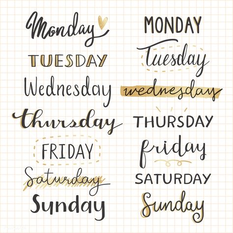 Weekdays typography collection vector | premium image by rawpixel.com / Minty Alfabet Font, Bullet Journal Headers, Bullet Journal Font, Journal Fonts, Bullet Journal Notes, Bullet Journal Paper, Sticker Png, Bullet Journal Aesthetic, Bullet Journal Notebook