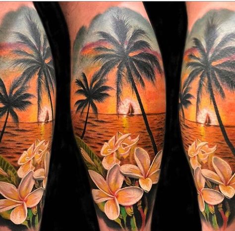 15 of Our Favourite Places to Get Stunning Tattoos in South London — South London Club Palm Tree And Flower Tattoo, Tropical Beach Tattoo, Tropical Flower Tattoo Sleeve, Exotic Flower Tattoos, Tropisches Tattoo, Tropical Tattoos, Flamingo Tattoos, Mama Tattoos, Tropical Flower Tattoos