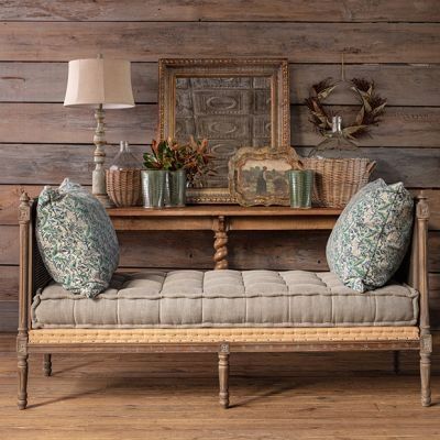 TOUCHES OF FALL | Shop Sales Events Antique Farmhouse French Country Coastal Decorating, French Country Coastal, Calm Lifestyle, Old Southern Homes, Antique Settee, Color Room, Lake Side, Upholstery Cushions, Sea Side