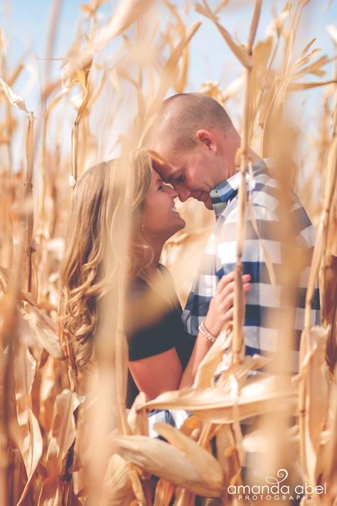 Fall engagement photo poses and photo ideas #engagement #engagementphotos #fall #photography Corn Engagement Pictures, Corn Field Wedding Photography, Corn Field Maternity Pictures, Fall Family Photos Corn Field, Corn Field Couple Photos, Family Photos Corn Field, Corn Field Family Pictures, Cornfield Photoshoot Couples, Engagement Photos Corn Field