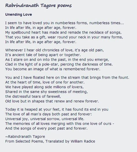 Unending Love - Tagore This guy clearly loved love. Unending Love, Gives Me Hope, After Life, Twin Flame, Poetry, Give It To Me, Words Of Wisdom, Healing, Love You