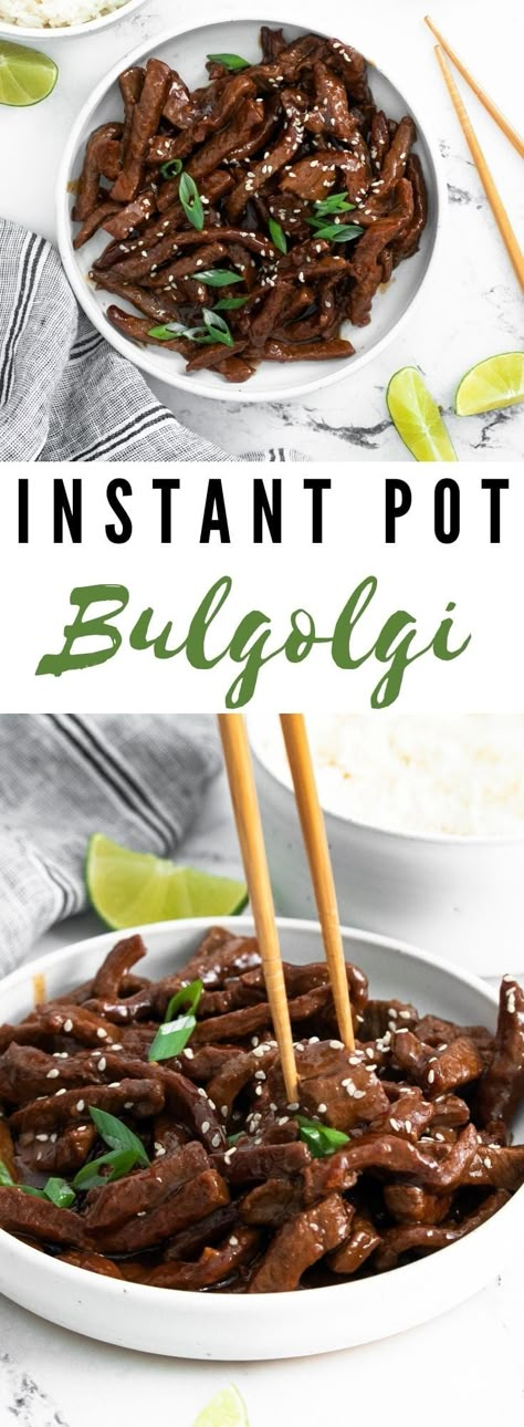 Bulgogi in the instant pot. Instant Pot Bulgogi Beef, Asian Beef Instant Pot Recipes, Bulgogi Instant Pot, Korean Food Bulgogi, Instant Pot Beef Recipes, Beef Bulgogi Recipe, Korean Bbq Beef, Bulgogi Recipe, Special Dishes