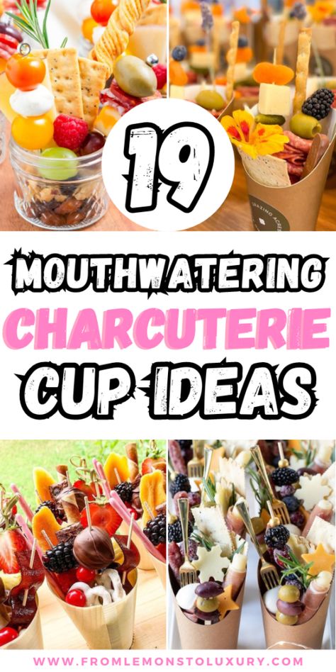 Charcuterie Boards Table, Party Foods In Cups, Appetizer Cups For Wedding, Appetizers In A Cup Party Snacks, Party Appetizers In A Cup, Cup Snacks Ideas, Meatless Charcuterie Cups, Diy Chacutery Cups, Charcuterie Board Ideas In A Cup