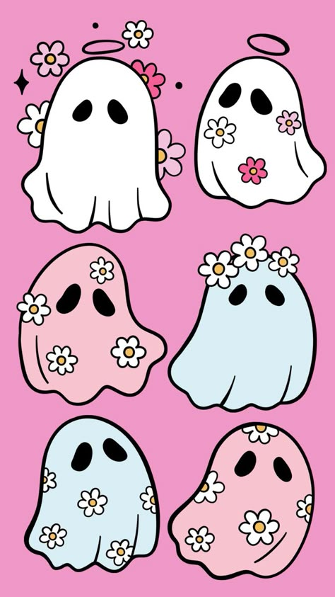 Cute Painting Ideas Aesthetic Pink, Pastel Pink Halloween Aesthetic, Fall Ghost Wallpaper, Pink Spooky Wallpaper, Pink Ghost Wallpaper, Preppy Ghost, Pink Halloween Aesthetic, Pink Halloween Wallpaper, Spooky Spring