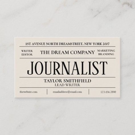 Newspaper Journalism Writer Vintage Business Card A business card with more than a template and design. A business card for you, a business card that stands out. A business card built for connections. Surpass networking, capture the essence of your brand one card at a time. Vintage Type Font with Modern Edge and Professional Style. Social Media Marketing Branding. Newspaper Journalism Writer Vintage TravelerBook. Journalism Aesthetic, Journalism Major, Journalism School, Fashion Journalism, Journalism Career, Vintage Business Cards, Career Vision Board, Vintage Newspaper, Vintage Business