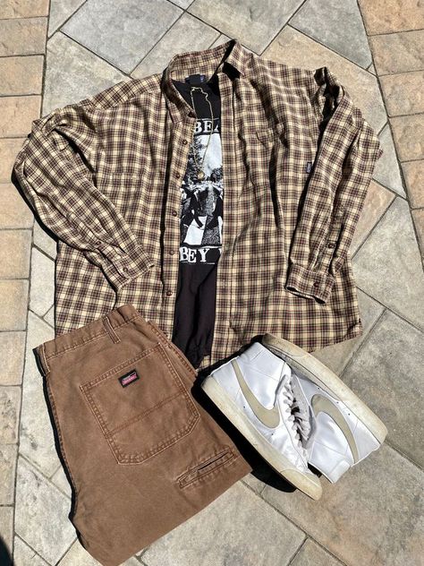 Flannel Aesthetic, Streetwear Style Men, Patagonia Flannel, Flannel Fits, Nike Blazers, Flannel Outfits, Pants Nike, Vintage Dickies, Vintage Patagonia