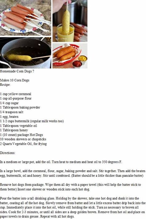 Homade Corndogs, How To Make Corn Dogs Recipes, Corn Dog Batter Recipe Easy, Omlet Recipes, Homemade Corndogs, Corndog Recipe, Small Bites Appetizers, Homemade Cookbook, Baking Measurements