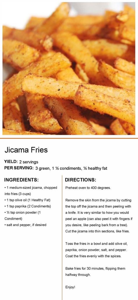 Who wants crunchy fries with none of the guilt! If you raised your hand, Jicama Fries are for you! Use Stacey Hawkins Dash of Desperation to spice up these "fries" just the right amount! Visit www.staceyhawkins.com This recipe serves 2 so you can share and make a believer out of someone else. There is still room for a lean protein with this dish (Optavia) and it makes a satisfying craving buster! #staceyhawkins #optavia #jicama #fries #lean #green #spices #dashofdesperation Optavia Greens Recipes, Optavia Jicama Fries, Optavia Veggie Recipes, Optavia Jicama Recipes, Optavia Green Recipes, Optavia Green Sides, Optavia Vegetable Recipes, Optavia Sides, Optavia 4&2 Meal Plan