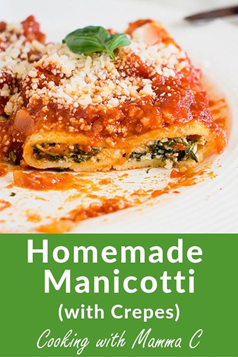 Manicotti Crepe Recipe, Homemade Manicotti Recipe, Italian Manicotti, Manicotti Recipes, Manicotti Crepes, Homemade Manicotti, Manicotti Pasta, Spinach Filling, Gnocchi Dishes