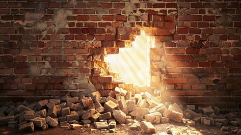 "Broken Wall Sunrise: The #golden sunrise #breaks through a #hole in the #crumbling brick wall, #signaling #newbeginnings. #aiart #aiphoto #stockcake ⬇️ Download and 📝 Prompt 👉 https://stockcake.com/i/broken-wall-sunrise_676912_998362". Crumbling Wall, Sunrise Images, Broken Wall, Brick Wall Texture, Golden Sunrise, Break Wall, Red Brick Wall, Money Flowers, Solo Photo