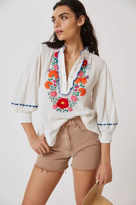 Antik Batik Embroidered Flowy Blouse | Anthropologie Studying French, Batik Blouse, Design Techniques, The Road Less Traveled, Road Less Traveled, Antik Batik, Flowy Blouse, Fashion World, Best Jeans