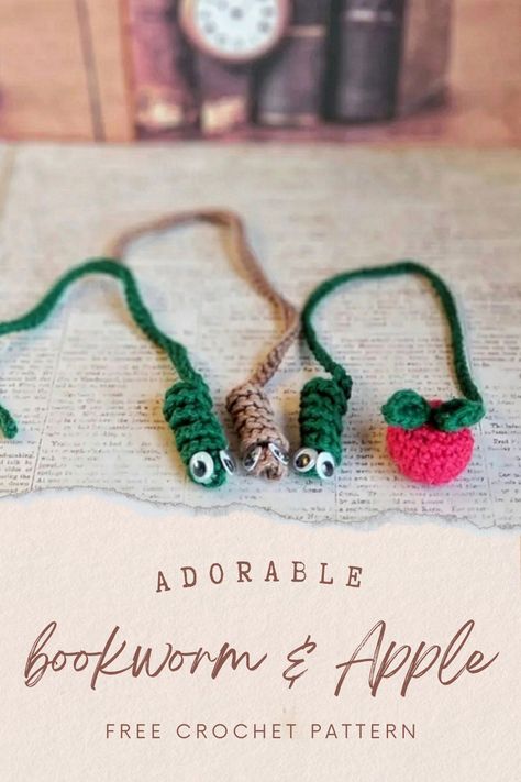 Apple Bookmark, Stitch Videos, Crochet Teacher Gifts, Crochet Bookmarks Free Patterns, Easy Crochet Bookmarks, Worry Worms, Bookmarks Ideas, Crochet Kingdom, Crochet Apple