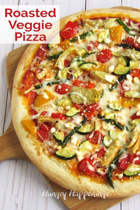 Meat And Veggie Pizza Crust, Roasted Vegetables Pizza, Hot Veggie Pizza Recipe, Meatless Pizza, Roasted Veggie Pizza, Homemade Pizza Crust Easy, White Sauce Pizza Recipe, Hungry Happens Meat And Veggie Crust Pizza, Hungry Happens Broccoli Crust Pizza