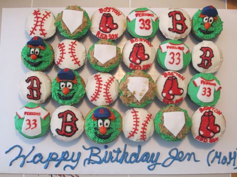 Boston Red Sox Cupcakes Boston Red Sox Cake, Red Sox Cake, Sock Cupcakes, Cake Design Inspiration, Boston Red, Boston Red Sox, Red Sox, Party Cakes, Cake Cookies