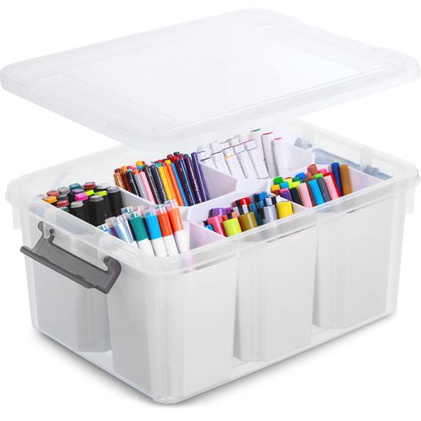 PRICES MAY VARY. 👍【6 Detachable Tall Inserts】The craft storage has 6 inserts that can be placed or taken out according to your purpose and type. The removable inserts keep some of your smaller items neat and organized; 👍【17-Quart Capacity】Capacity: 17-quart. Overall Dimensions: 15.94"L * 11.61"W * 7.28"H. Perfect for arts and crafts supplies, stationery, lego, kids building blocks, sewing kit, and other small tools; 👍【Perfect Solution for Craft Storage】If you need to organize art or craft sup Craft Room Organization Small Space, Pen And Pencil Organization, Kids Art Organization, Storage Pencils, Kids Craft Organization, Organize Kids Art Supplies, Toy Organization For Small Spaces, Organizing Art Supplies, Upcycled Organization