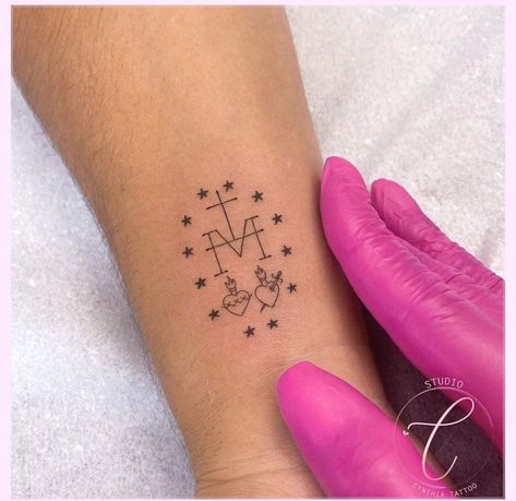 Small Catholic Tattoos For Women, Mother Teresa Tattoo, Blessed Mother Tattoo, Small Catholic Tattoos, Om Tattoos, Poetry Tattoo, Catholic Tattoos, Sparkle Tattoo, Hand And Finger Tattoos