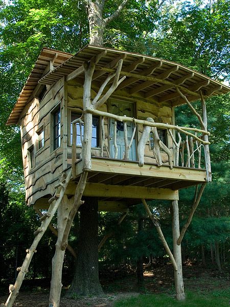 backyard tree house by The Treehouse Guys, LLC Vermont Treehouse Design Architecture, Simple Tree House, Treehouse Masters, Building A Treehouse, Tree House Plans, Indoor Playhouse, Tree Fort, Tree House Diy, Build A Playhouse