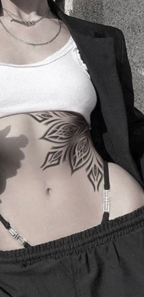 Stomach And Hip Tattoos, Tattoos For Women Colorful, Blackout Neck Tattoo, Tattoos For Women Dragon, Abdomen Tattoos Women, Cute Belly Tattoos, Lower Abdomen Tattoo Women, Lower Belly Tattoos For Women, Belly Tattoos For Women