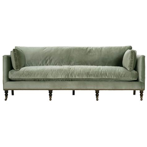 Madeline Sofa - Rowe Furniture Nailhead Sofa, Antler Wall, Green Velvet Fabric, Sectional Ottoman, Fall Living Room, Green Velvet Sofa, Rowe Furniture, Velvet Couch, Round Sofa