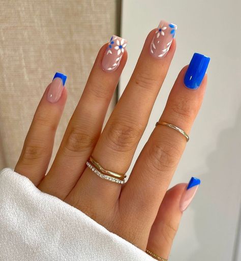 Colored French Nails, Europe Nails, Hannah Taylor, Cruise Nails, Builder Gel Nails, Square Nail Designs, Short Square Nails, Blue Nail Art, Summery Nails