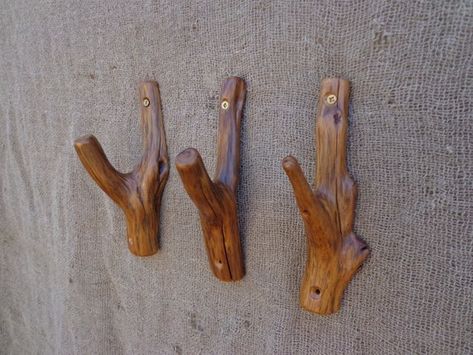 Rustic Towel Hooks, Rustic Towel Holder, Wooden Wall Hooks, Natural Branches, Wooden Coat Rack, Cottage By The Sea, Teak Oil, Hat Hooks, Towel Hooks