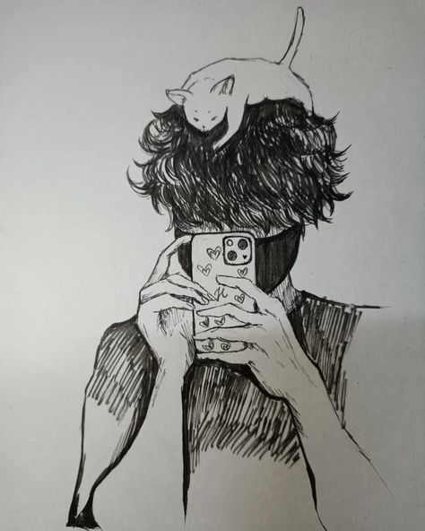 https://www.instagram.com/p/ChfYvL8Byit/?igshid=YmMyMTA2M2Y= Mirror Selfie Drawing, Selfie With Cat, Drawing Ideas, Drawing Sketches, Sketch Book, Sketch, Mirror Selfie, Humanoid Sketch, Mirror