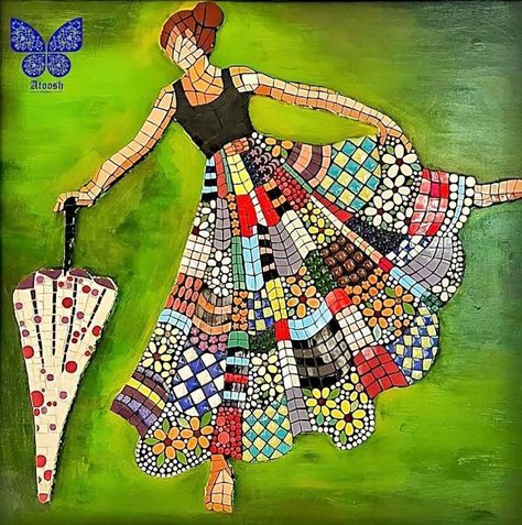 Mosaic Leaves, Diy Mosaic Projects, Mosaic Quilt, Patchwork Quilting Designs, Mosaic Portrait, Umbrella Girl, Bicycle Painting, Mosaic Garden Art, Mosaic Art Projects