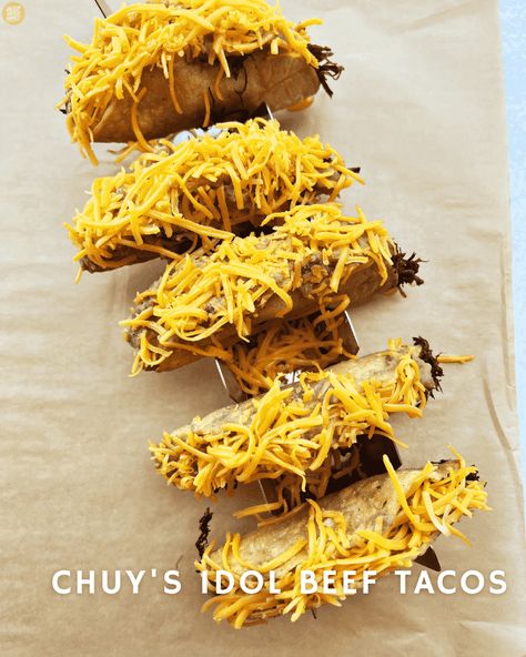 Chuy’s Idol Beef Tacos Copycat Chuys, Deep Fried Tacos, Fried Tacos, Shredded Beef Tacos, Mexican Shredded Beef, Beef Tacos Recipes, Tacos Dorados, Crispy Tacos, Beef Tacos