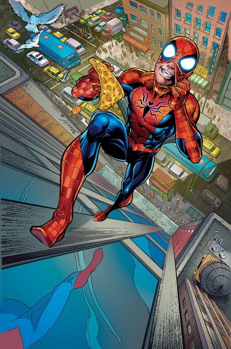 Pizza Time. Source: comicart.tumblr.com Movie Night Ideas, Posters Movie, Image Spiderman, Spiderman Art Sketch, Marvel Characters Art, Spectacular Spider Man, Art Help, Spiderman Pictures, Avengers Comics