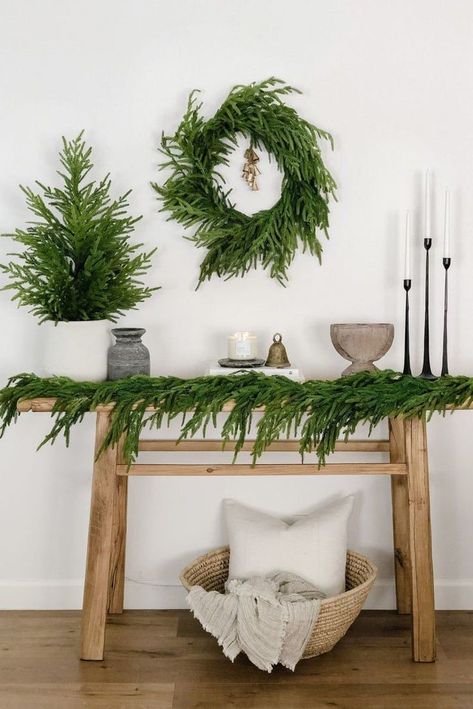 most realistic garlands you can buy Norfolk Pine Garland, Farmhouse Mantle Decor, Farmhouse Mantle, Garland Wreath, Norfolk Pine, Christmas Garlands, Holiday Greenery, Pine Garland, Pine Wreath