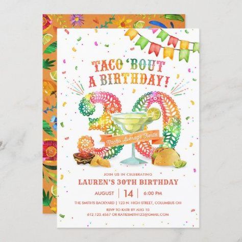 $2.25 | 30th Birthday Fiesta Invitation #30thbirthday #30thfiesta #fiestabirthday #mexicantheme #taco'bout #nachoaverage #tacobirthday #30th #party #fiesta 30th Birthday Fiesta, Taco Themed Party, Fiesta Invite, Event Signs, Surprise Party Invitations, Birthday Fiesta, Anniversary Party Invitations, 30th Birthday Invitations, 50th Birthday Invitations