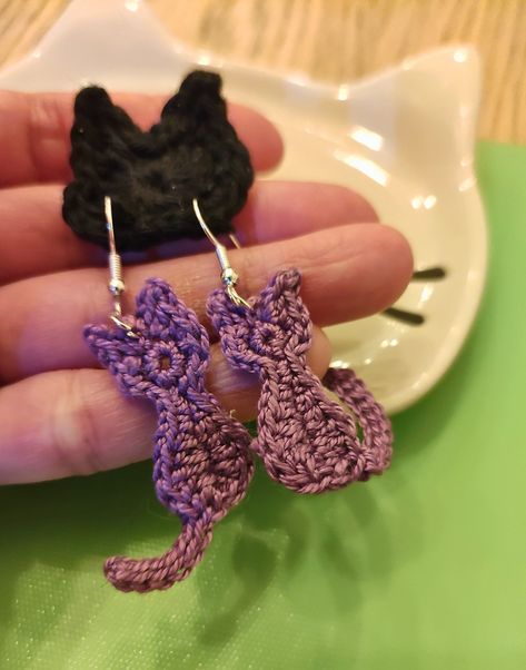 Crochet a Purrrfect Pair of Kitty-Cat Earrings With a Pattern Designed By Ivy Lo | KnitHacker Crochet Cat Earrings Pattern, Crochet Cat Earrings Free Pattern, Crochet Cat Earrings, Crochet Earrings Free Pattern, Earrings Crochet, Crochet Earrings Pattern, Gift For Cat Lover, Lace Weight Yarn, Crochet Hook Set