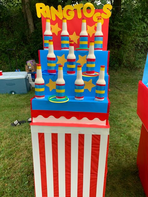 Circus Homecoming Theme, Vbs Circus Theme, Carnival Diy Decorations, Carnival Decorations Diy, Diy Carnival Decorations, Cardboard Carnival Games, Diy Carnival Games For Kids, Carnival Games Diy, School Carnival Decorations